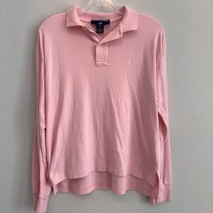 Ralph Lauren Polo Sport Shirt Women's Medium Pink Long Sleeve Rugby Polo Y2K